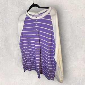 LuLaRoe Mark Henley Shirt Long Sleeve Size 3XL Purple & White Striped Print NWT